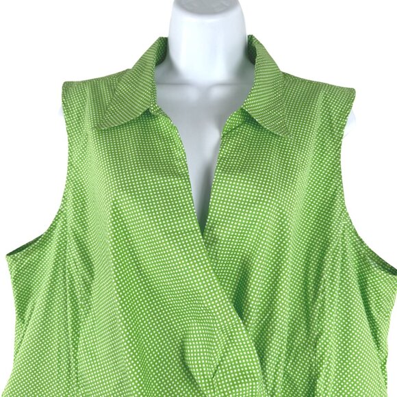 Talbots Surplice Blouse Top 18W Green White Polka Dot Sleeveless NWT TP-3183 - Picture 3 of 9